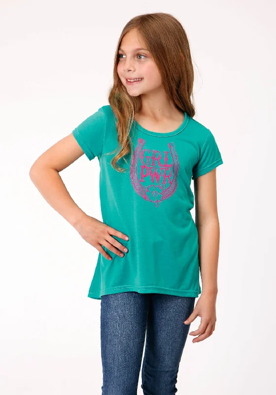 Button-Up ShirtsRoper Girls Kids Turquoise Poly/Rayon GRL PWR S/S Shirt