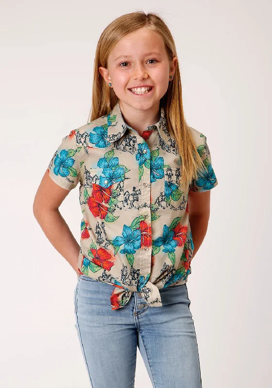 Tasseled ShirtsRoper Girls Multi-Color 100% Cotton Trail Ride Tropical L/S Shirt