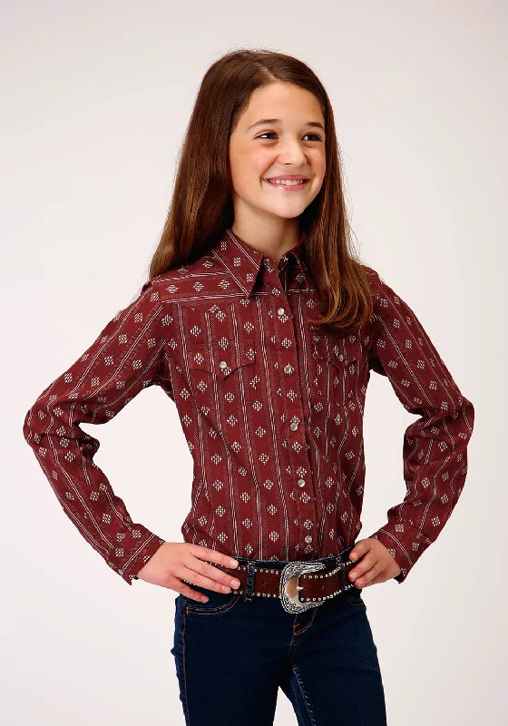 Cotton ShirtsRoper Girls Red 100% Cotton Constellation Wallpaper L/S Shirt