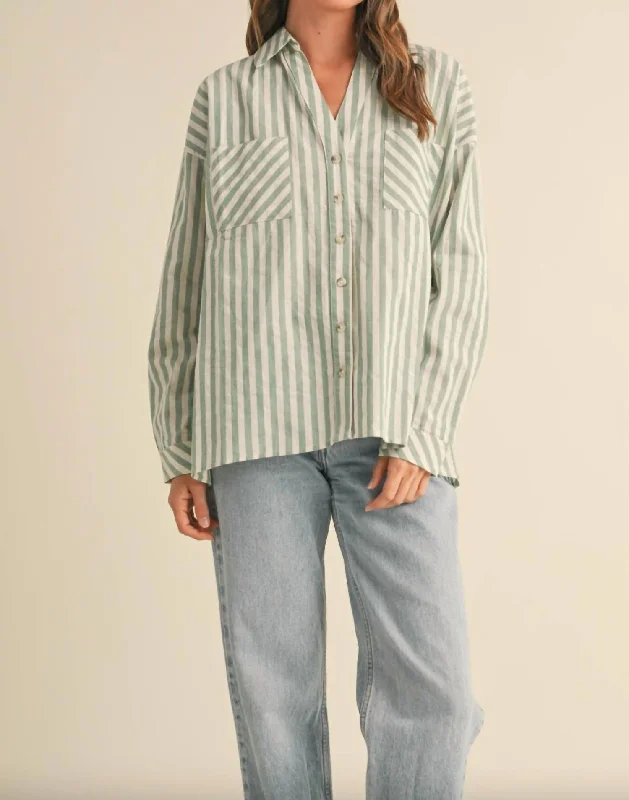 Printed ShirtsStripe Button Up Shirt In Sage