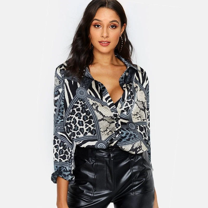 Travel ShirtsWomen Blouses Sexy Leopard Blouse Shirt Long