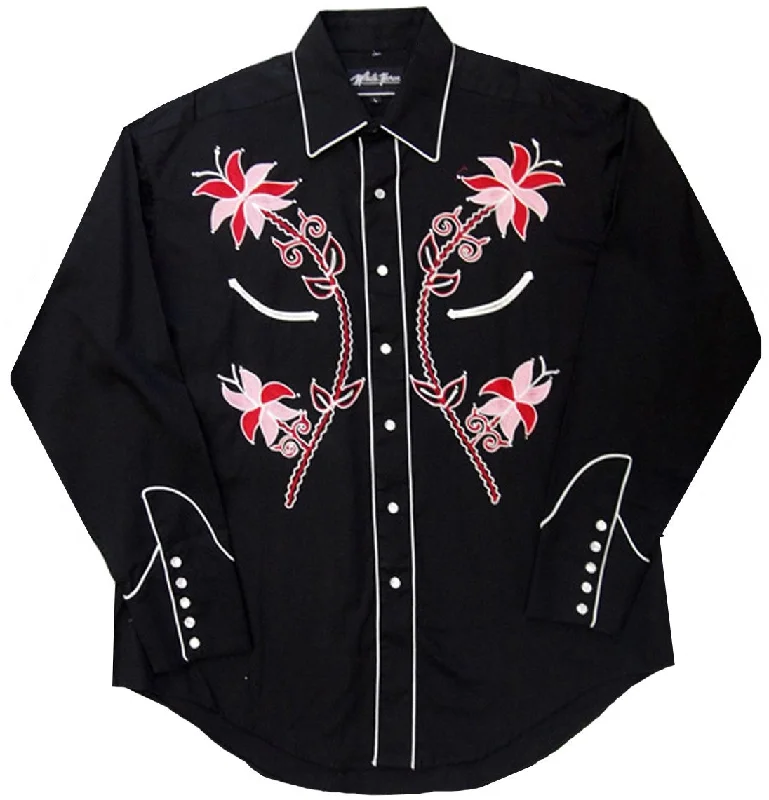 Peplum ShirtsWomen's Embroidered Western Shirt: White Horse Floral Design