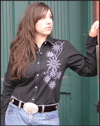 Hemp ShirtsWomen's Embroidered Western Shirt: White Horse Rowell Design