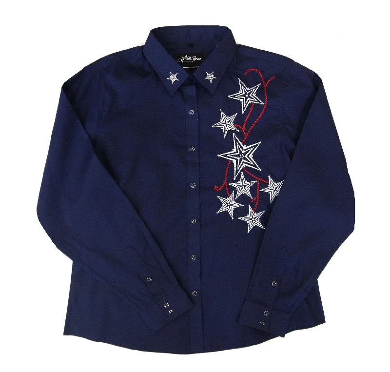 Velvet ShirtsWomen's Embroidered Western Shirt: White Horse Star Burst