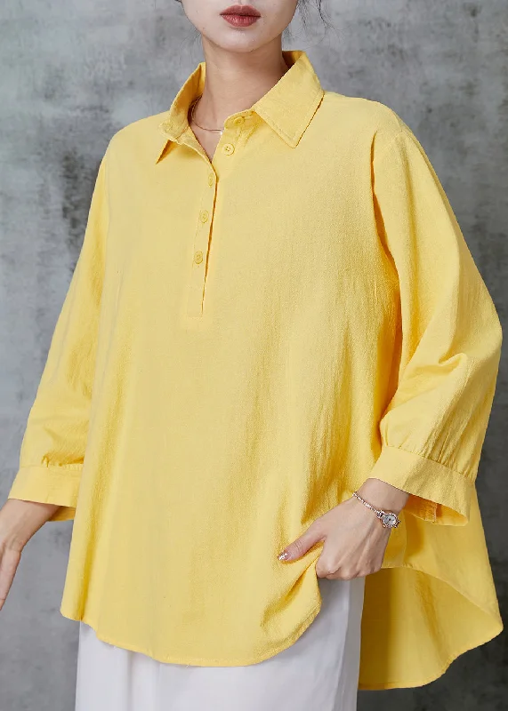 Artist ShirtsYellow Loose Linen Shirt Peter Pan Collar Summer