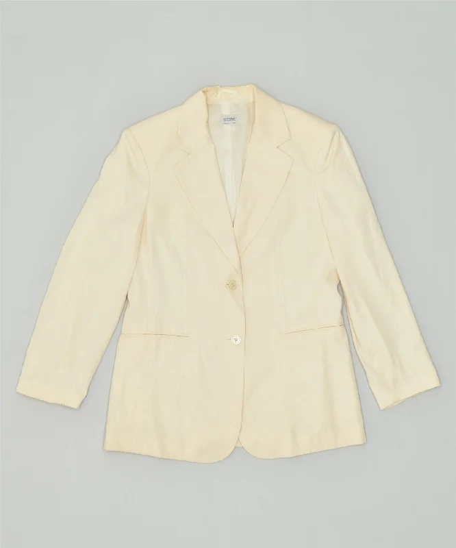 BlazercasualBENETTON Womens 2 Button Blazer Jacket IT 44 Medium Off White Polyester