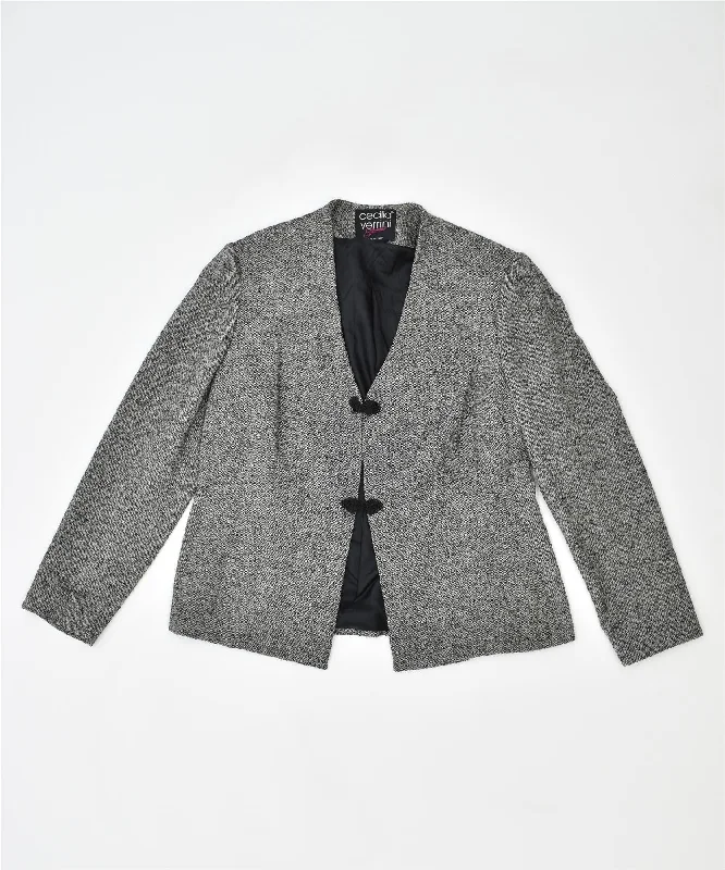 BlazervictoryCECILIA VERRINI Womens 2 Button Blazer Jacket UK 14 Large Grey Wool Vintage