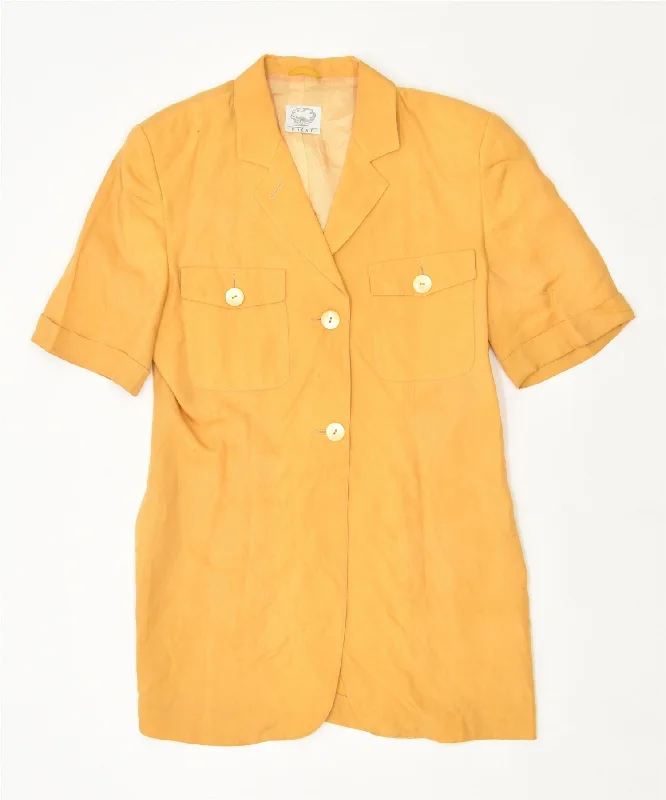 BlazerdefenseCHENE Womens Short Sleeve 2 Button Blazer Jacket IT 42 Medium Yellow Cupro