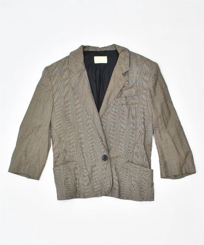 BlazeroffenseDANIELA GERINI Womens 1 Button Blazer Jacket UK 16 Large Brown Check Wool