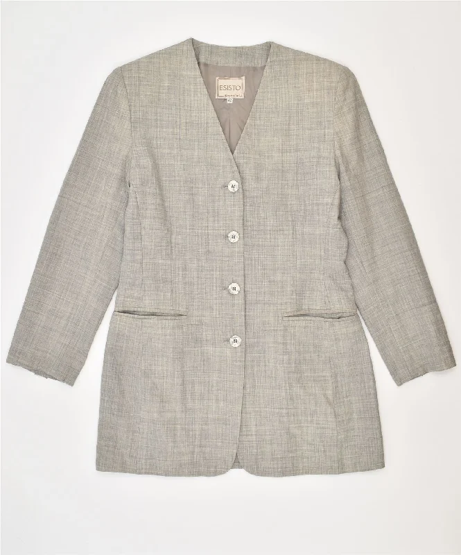 BlazersecurityESISTO Womens 4 Button Blazer Jacket IT 42 Medium Grey Wool Vintage