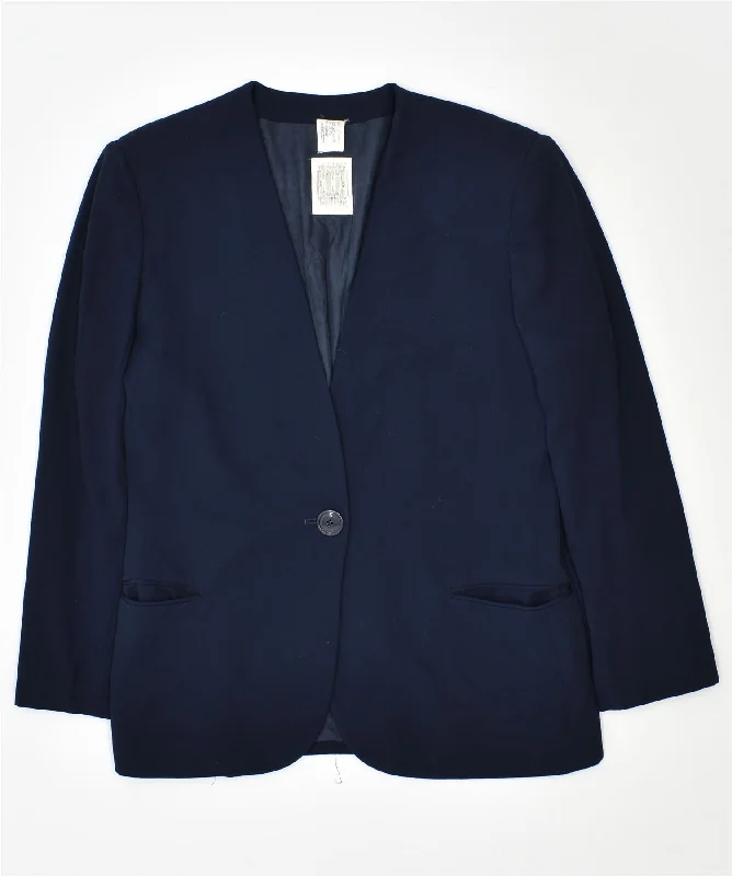 BlazerdeviceFERRE Womens 1 Button Blazer Jacket UK 16 Large Blue Wool