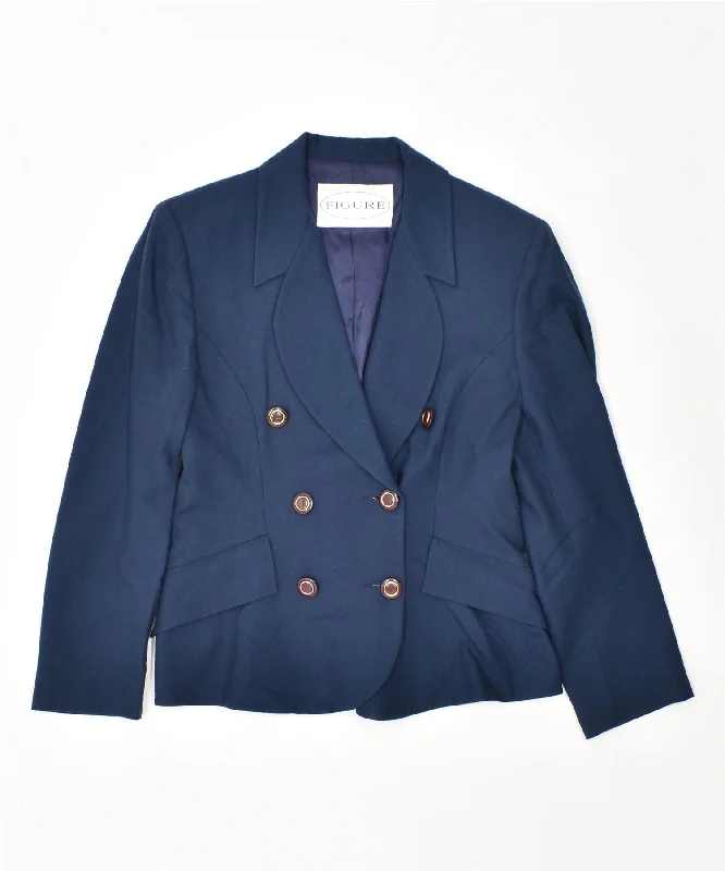 BlazercloudFIGURE Womens Double Breasted Blazer Jacket IT 46 Large Navy Blue Wool