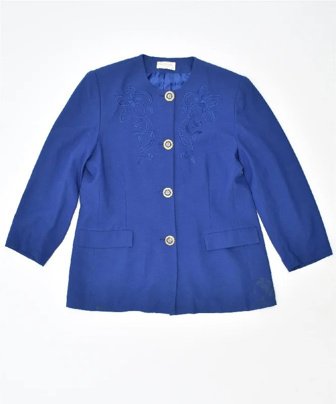 BlazerAIGABRIELLA SALVALAGLIO Womens 4 Button Blazer Jacket IT 50 XL Blue Acetate