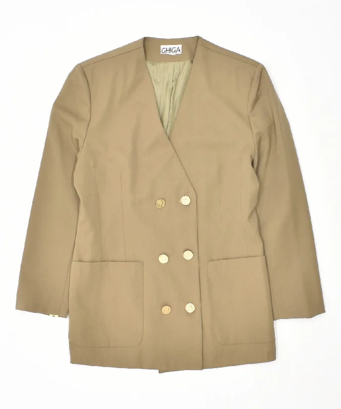 BlazerfanbaseGHIGA Womens Double Breasted Blazer Jacket UK 16 Large Khaki Wool Vintage