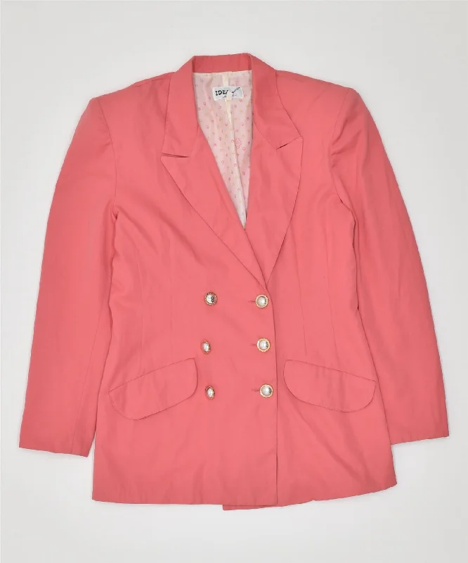 BlazerjerseyIDEA Womens Double Breasted Blazer Jacket UK 14 Medium Pink Vintage