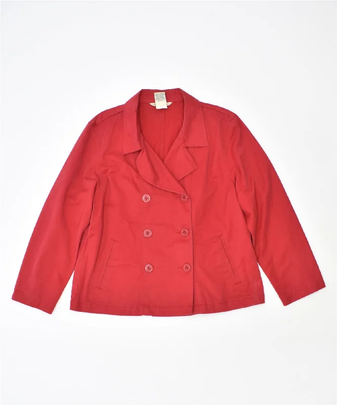 BlazercourtL.L.BEAN Womens Double Breasted Blazer Jacket UK 14 Large Red Cotton