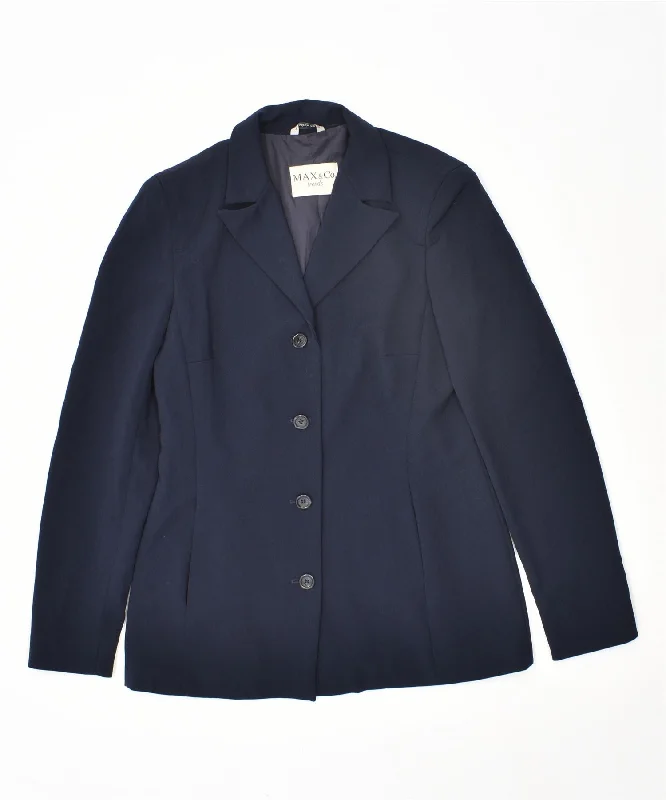 BlazerteamMAX & CO. Womens 4 Button Blazer Jacket UK 10 Small Navy Blue Nylon