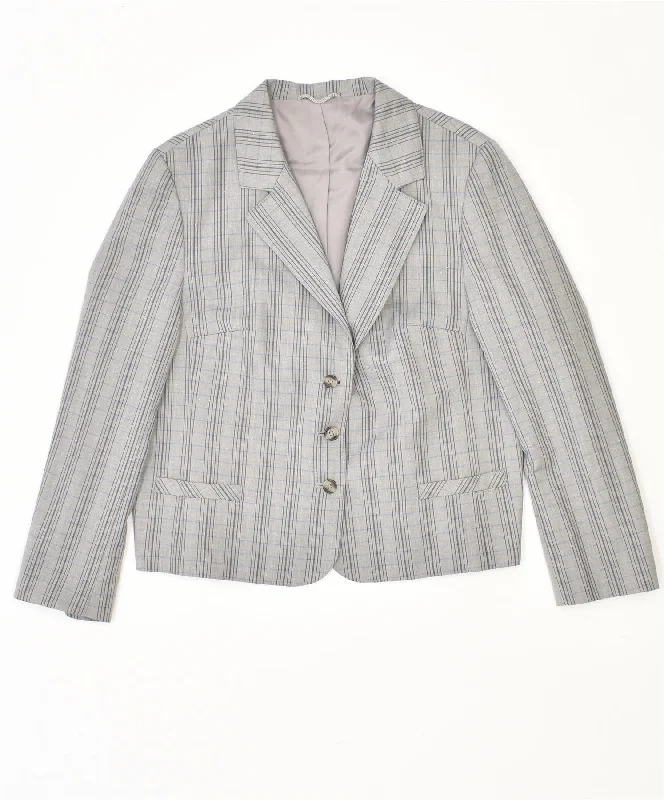 BlazermovementVINTAGE Womens 3 Button Blazer Jacket IT 44 Medium Grey Striped Polyester