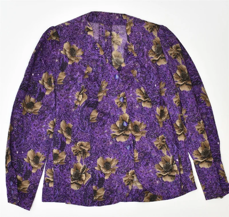 BlazercasualVINTAGE Womens 3 Button Blazer Jacket UK 14 Large Purple Floral