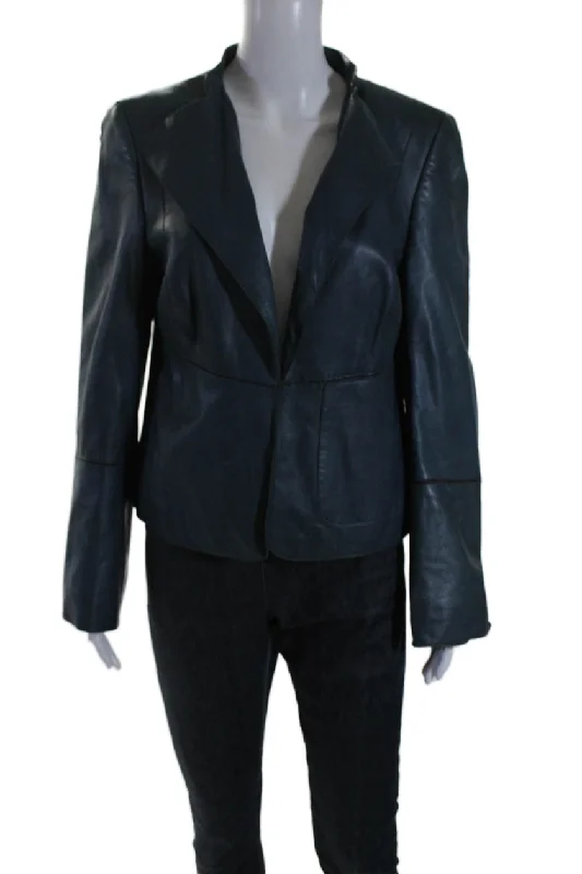 BlazercourtAkris Womens Leather Draped Front Split Hem Blazer Jacket Teal Blue