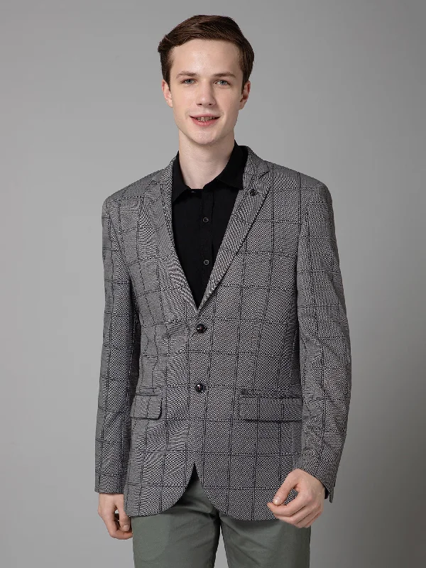 BlazerliteratureBlack Checkered Full Sleeves Casual Blazer For Men