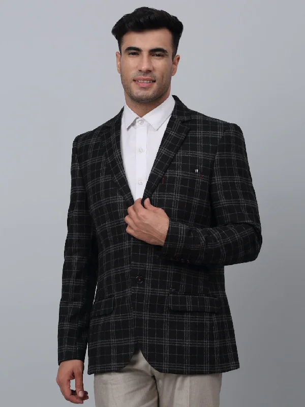 BlazerdesignBlack Checkered Full Sleeves Formal Blazer For Men