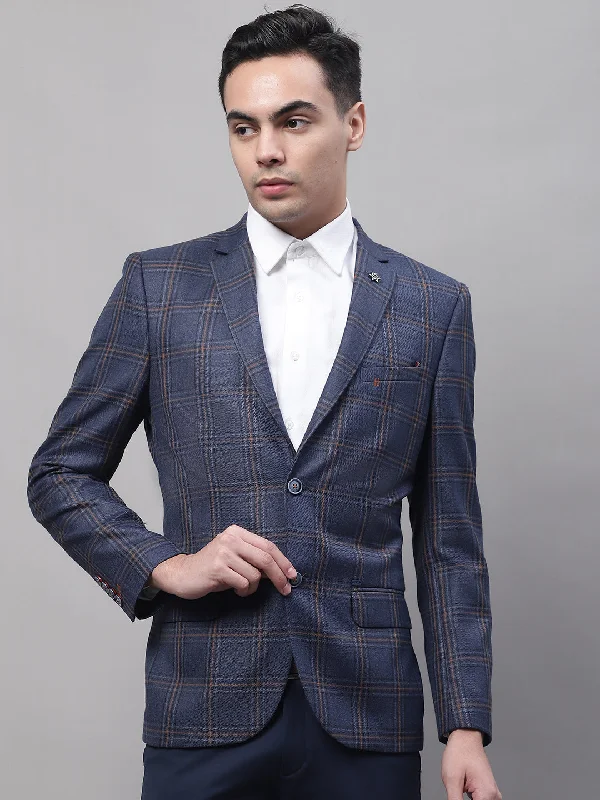 BlazerchicBlue Checkered Full Sleeves Formal Blazer For Men