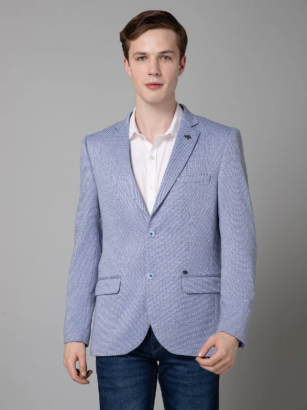 BlazerwebBlue Self Design Full Sleeves Casual Blazer For Men