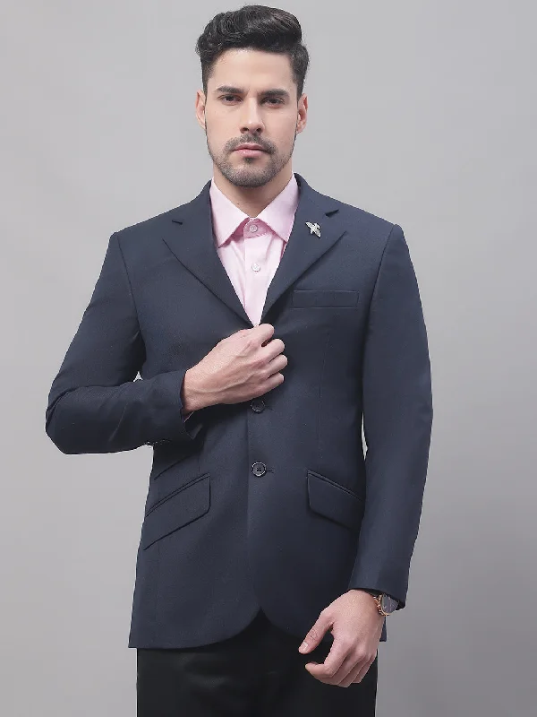 BlazerpatternBlue Solid Full Sleeves Formal Blazer For Men