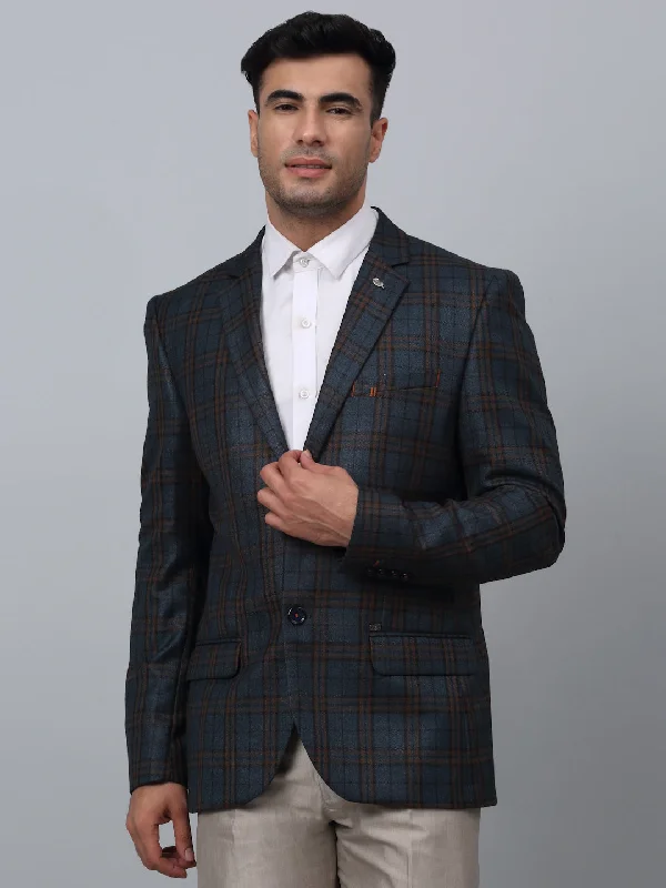 BlazerdunkBottle Green Checkered Full Sleeves Formal Blazer For Men