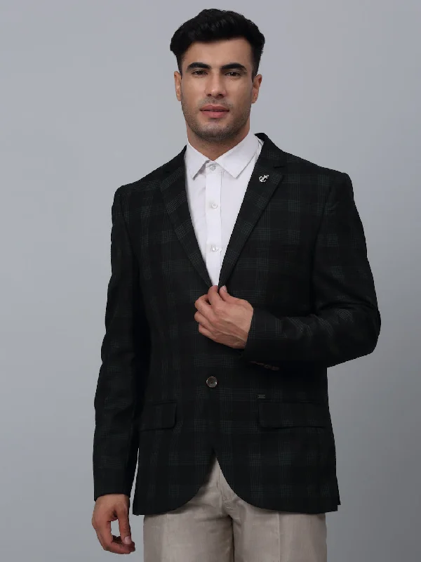 BlazerstyleDark Green Checkered Full Sleeves Formal Blazer For Men