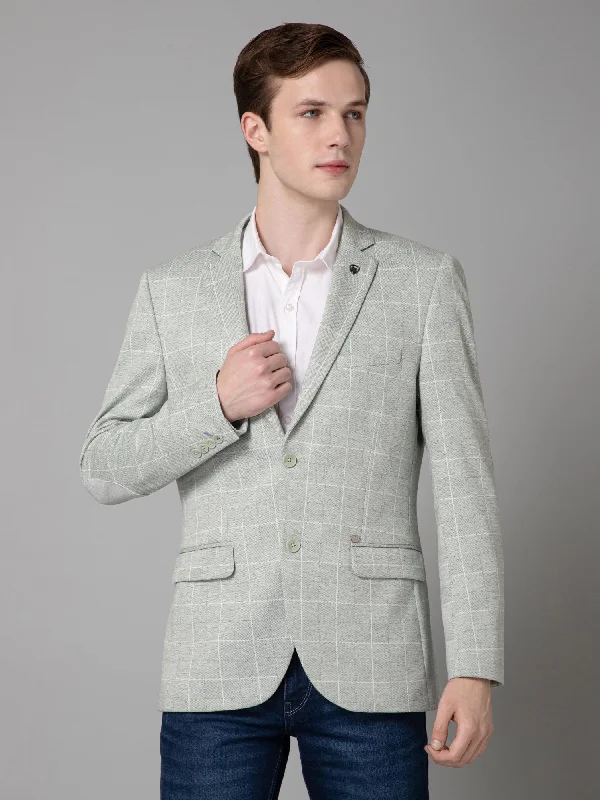 BlazercloudGreen Checkered Full Sleeves Casual Blazer For Men