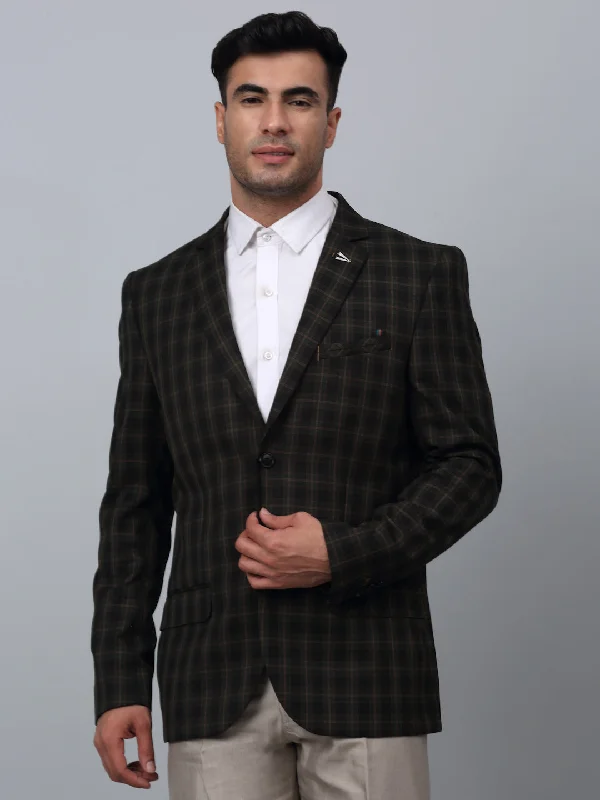 BlazertailorGreen Checkered Full Sleeves Formal Blazer For Men