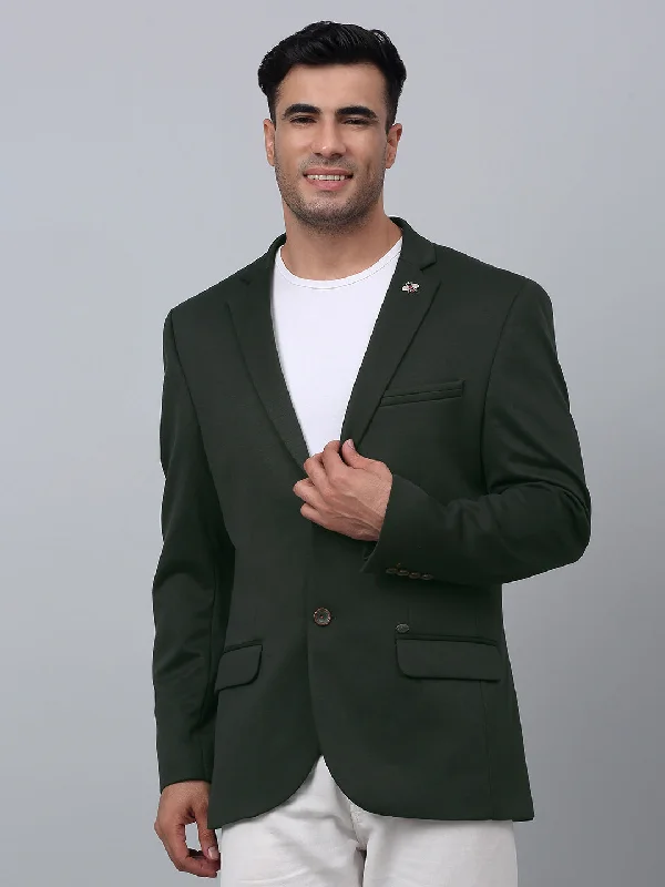 BlazerwearGreen Solid Full Sleeves Casual Blazer For Men