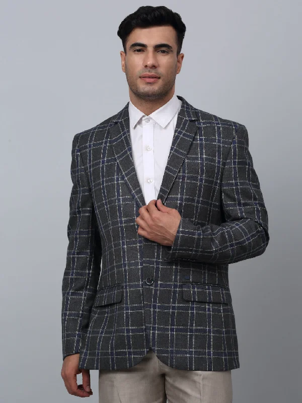 BlazerarenaGrey Checkered Full Sleeves Formal Blazer For Men