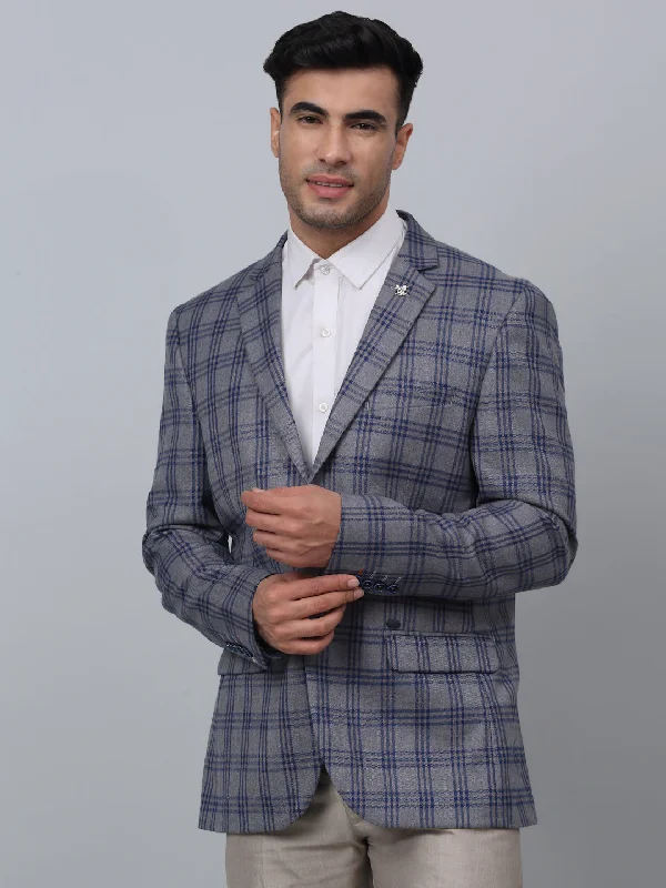 BlazergameGrey Checkered Full Sleeves Formal Blazer For Men