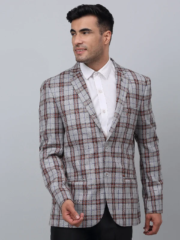 BlazerdefenseGrey Checkered Full Sleeves Formal Blazer For Men