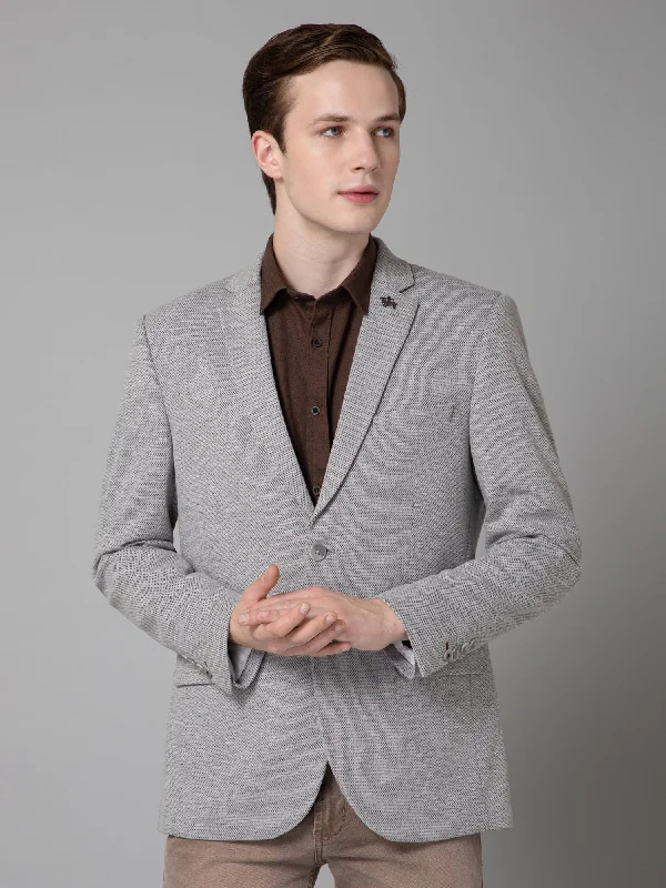 BlazercauseGrey Self Design Full Sleeves Casual Blazer For Men