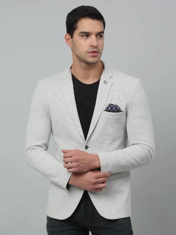 BlazerfanGrey Self Design Full Sleeves Casual Blazer For Men