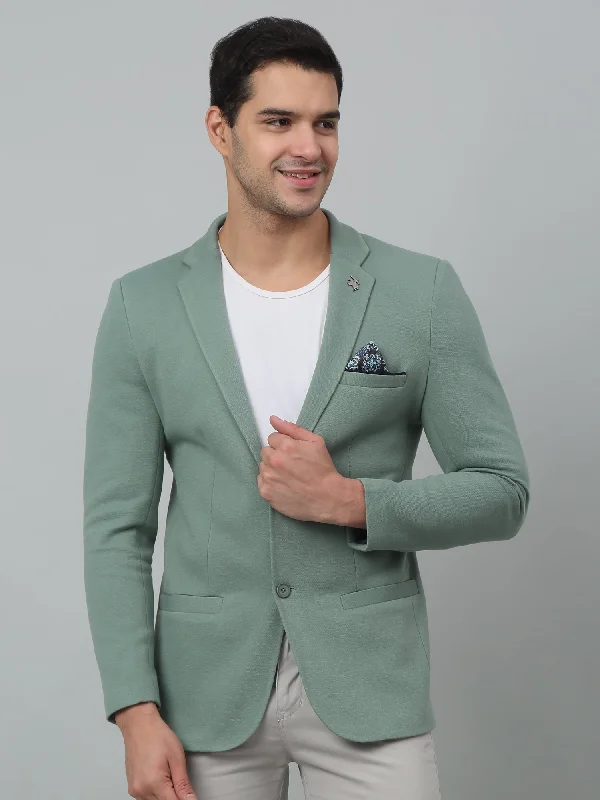 BlazergameLight Green Self Design Full Sleeves Casual Blazer For Men