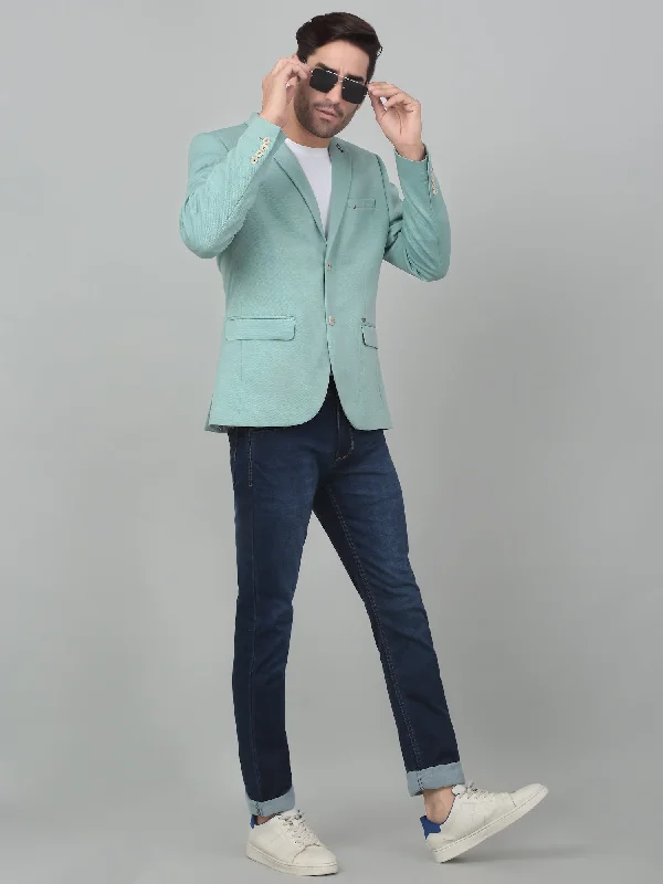 BlazerspiritCantabil Men Light Green Self Design Notch Lapel Casual Blazer