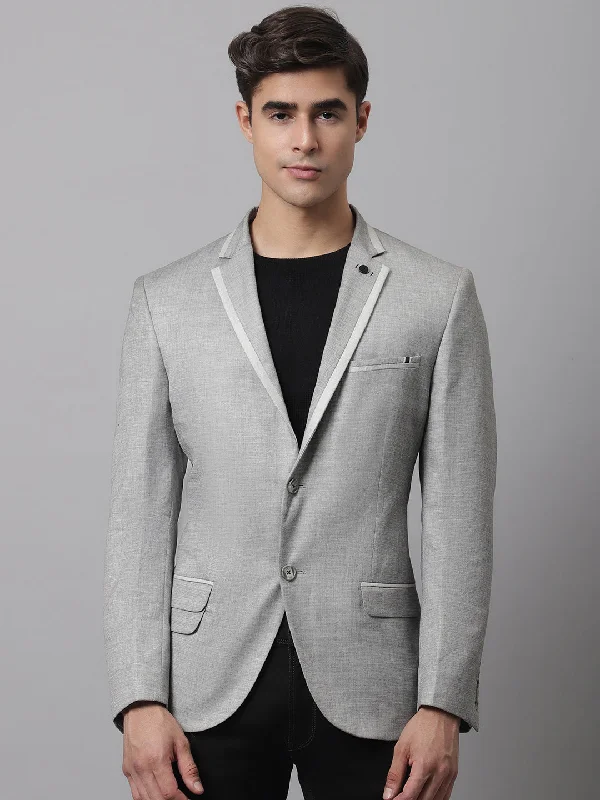 BlazerpatternMen Light Grey Casual Blazer