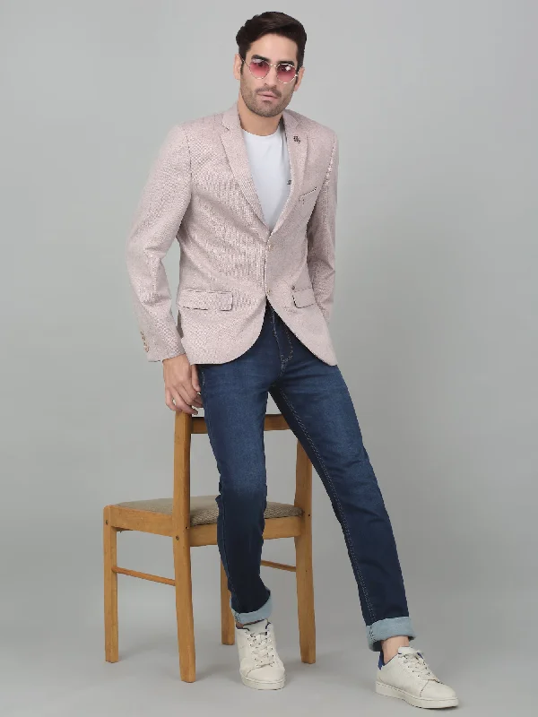 BlazerjerseyCantabil Men Peach Checkered Notch Lapel Casual Blazer