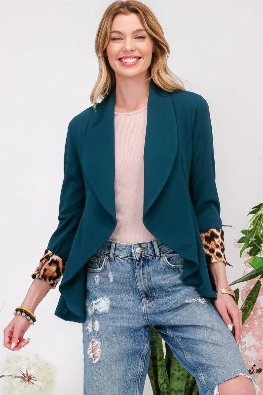 BlazerfutureCeleste Full Size Rolled Leopard Cuff Open Front Blazer