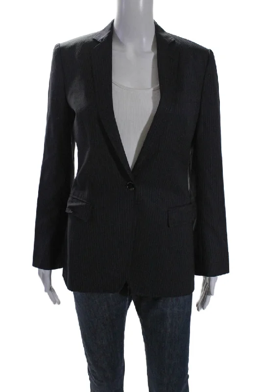 BlazerfashionDolce & Gabbana Womens Striped Single Button Blazer Jacket Black