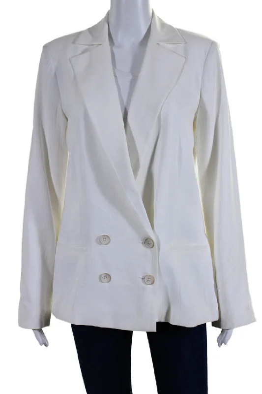 BlazerbrandPaige Womens Notch Collar Double Breasted Button Up Blazer Jacket White