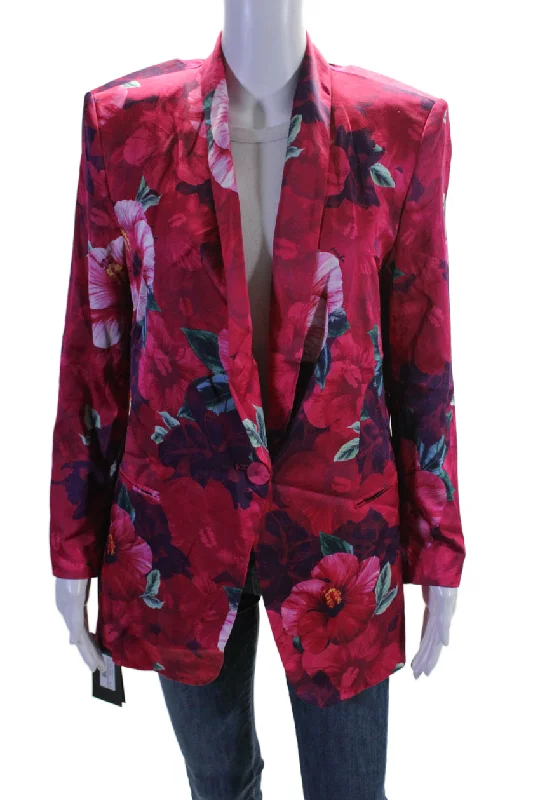 BlazerblockchainPinko Womens Floral Collared Long Sleeve Button Up Blazer Jacket Pink