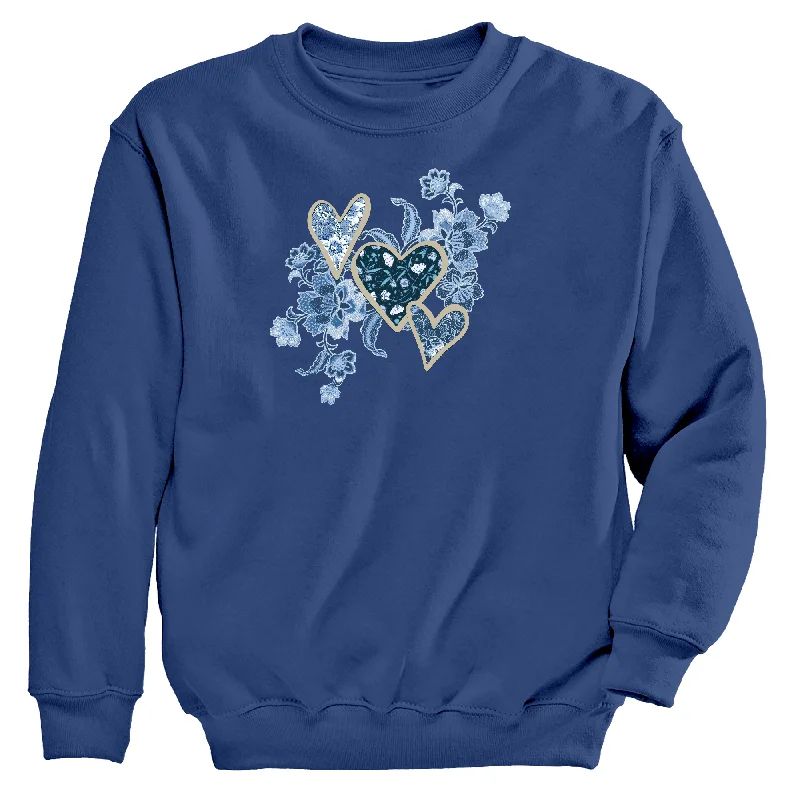 Running SweatshirtsDenim Hearts Women's Crew Neck Sweatshirt