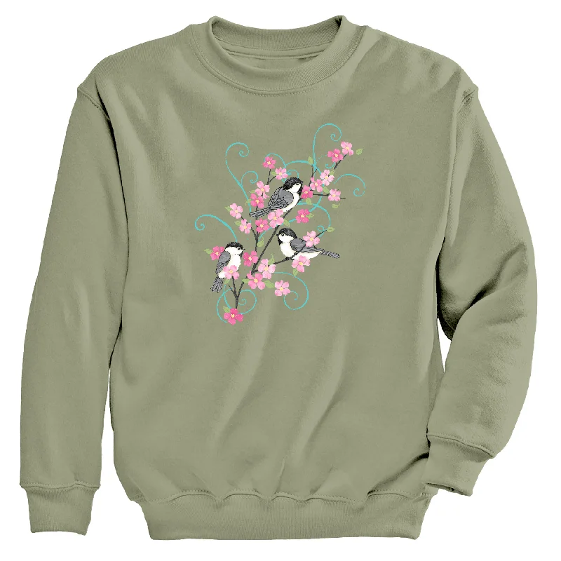 Gym HoodiesChickadee Blossom Branch Women's Crew Neck Sweatshirt