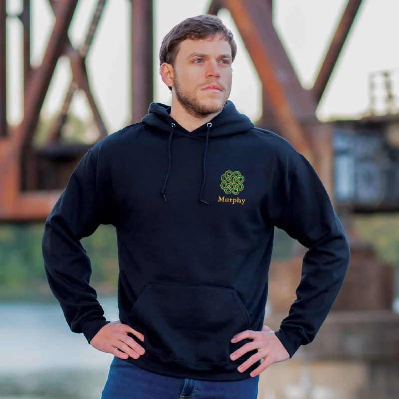 Minimalist SweatshirtsCeltic Clover Knot Embroidered Personalized Hoodie- Black